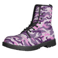 Pink Purple And Grey Camouflage Print Lace-Up Boots