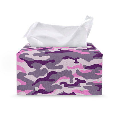 Pink Purple And Grey Camouflage Print Leather Tissue Box Cover