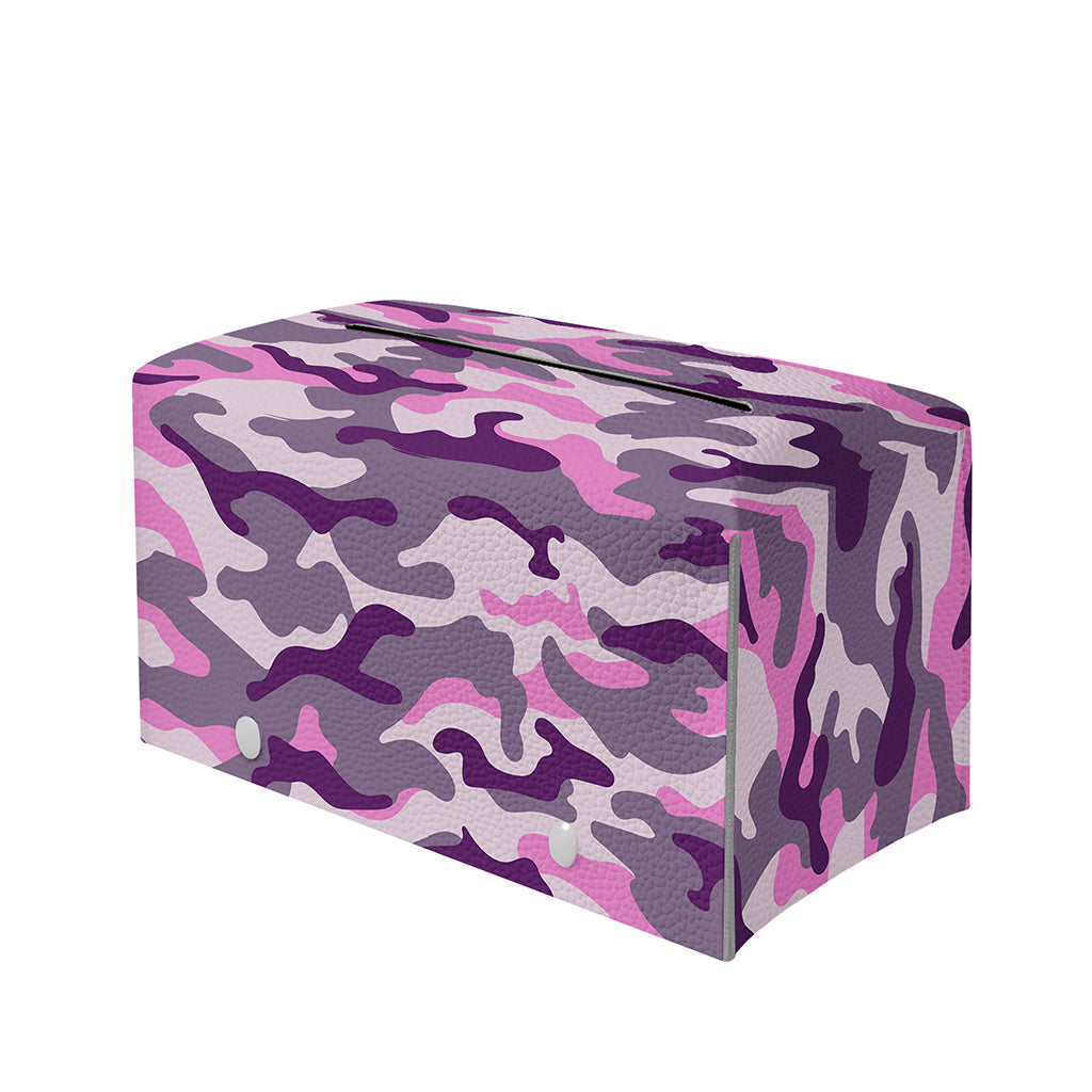 Pink Purple And Grey Camouflage Print Leather Tissue Box Cover