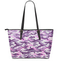 Pink Purple And Grey Camouflage Print Leather Tote Bag With Zipper