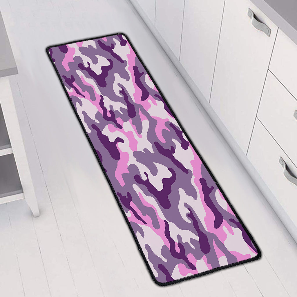 Pink Purple And Grey Camouflage Print Long Kitchen Mat