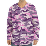 Pink Purple And Grey Camouflage Print Long Sleeve Baseball Jersey