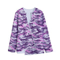 Pink Purple And Grey Camouflage Print Long Sleeve Short Coat