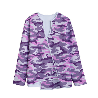Pink Purple And Grey Camouflage Print Long Sleeve Short Coat