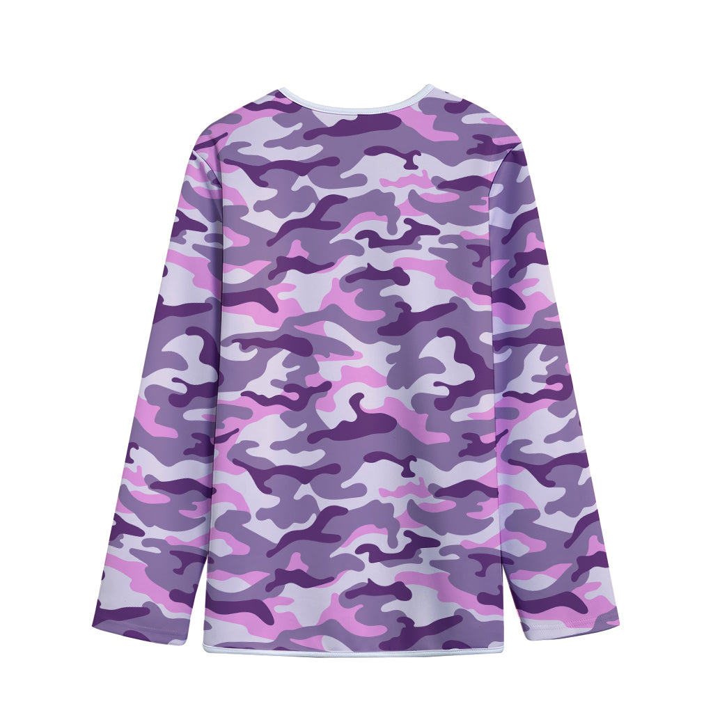 Pink Purple And Grey Camouflage Print Long Sleeve Short Coat