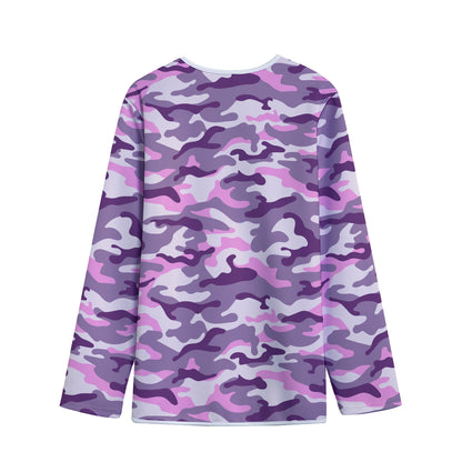 Pink Purple And Grey Camouflage Print Long Sleeve Short Coat