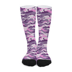 Pink Purple And Grey Camouflage Print Long Socks