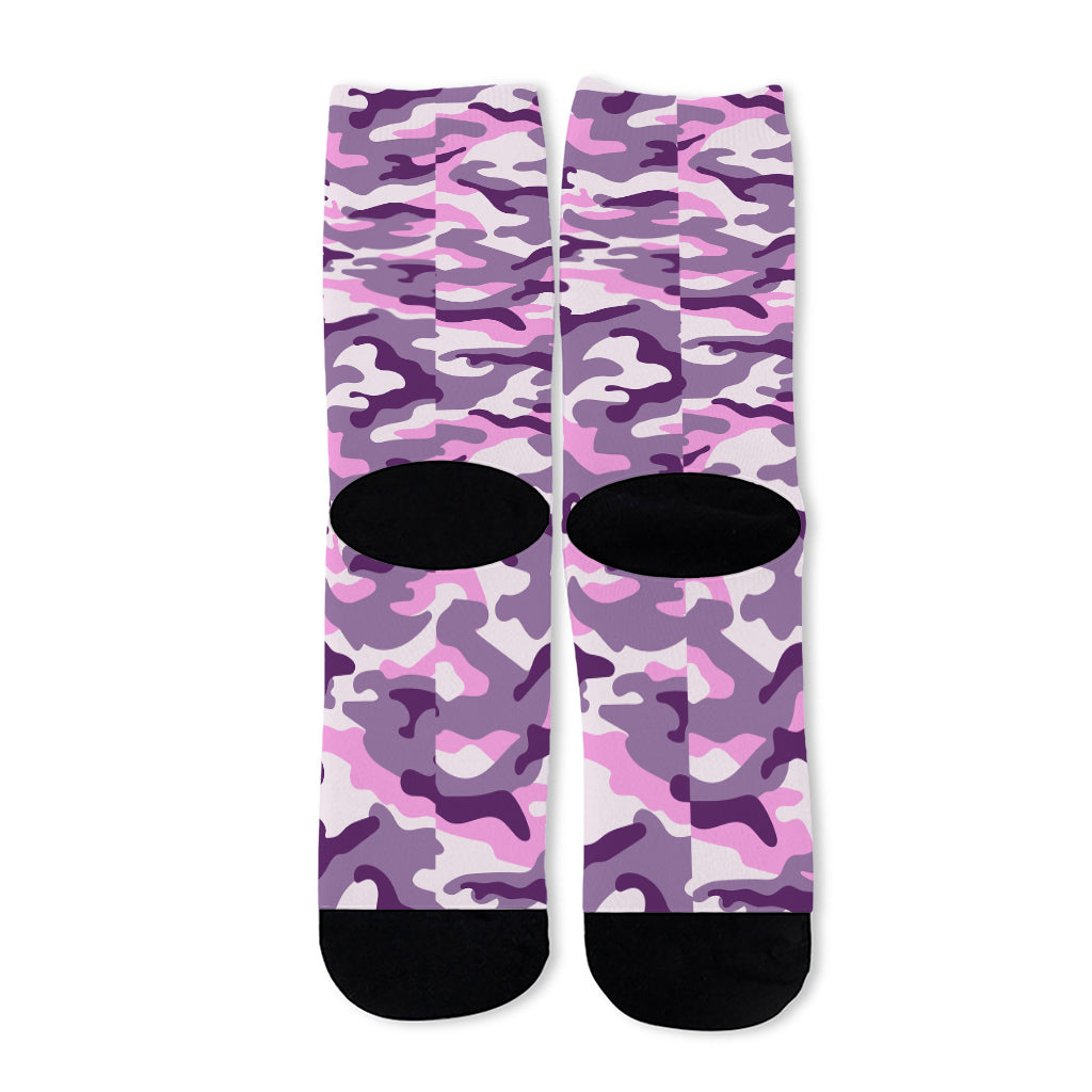 Pink Purple And Grey Camouflage Print Long Socks