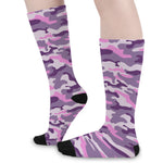 Pink Purple And Grey Camouflage Print Long Socks