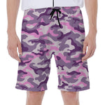 Pink Purple And Grey Camouflage Print Men's Beach Shorts