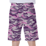 Pink Purple And Grey Camouflage Print Men's Beach Shorts