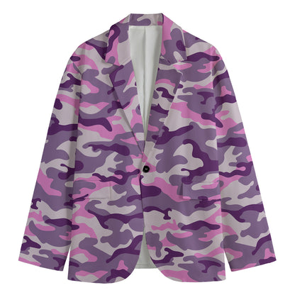 Pink Purple And Grey Camouflage Print Men's Blazer