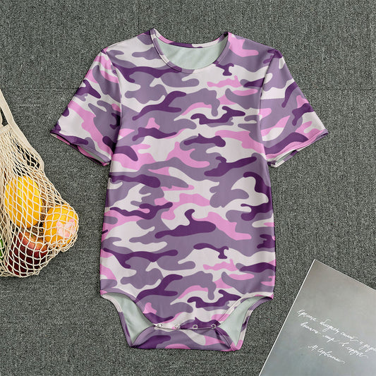 Pink Purple And Grey Camouflage Print Men's Bodysuit