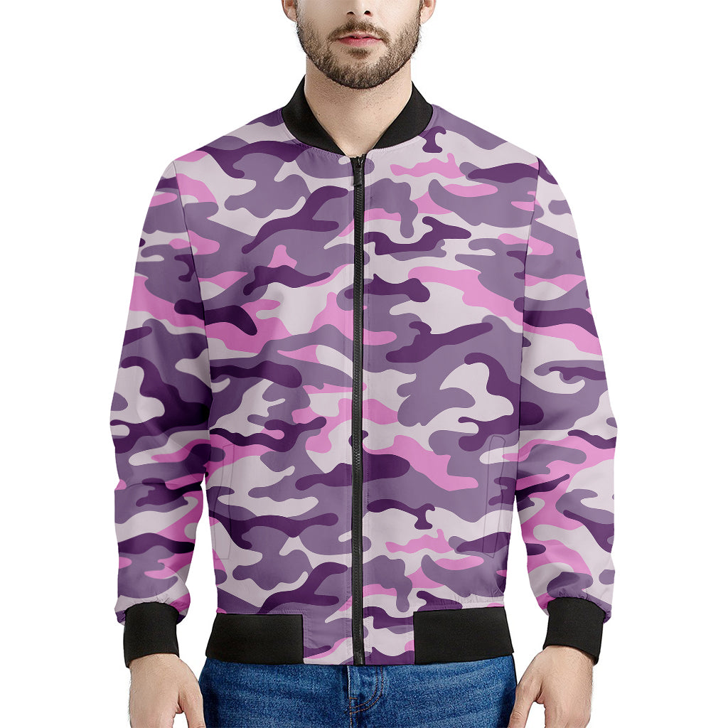 Pink Purple And Grey Camouflage Print Men's Bomber Jacket