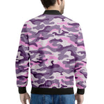 Pink Purple And Grey Camouflage Print Men's Bomber Jacket