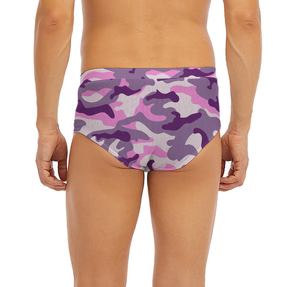 Pink Purple And Grey Camouflage Print Men's Briefs