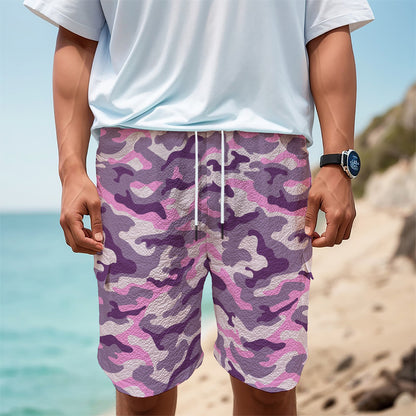 Pink Purple And Grey Camouflage Print Men's Cargo Shorts