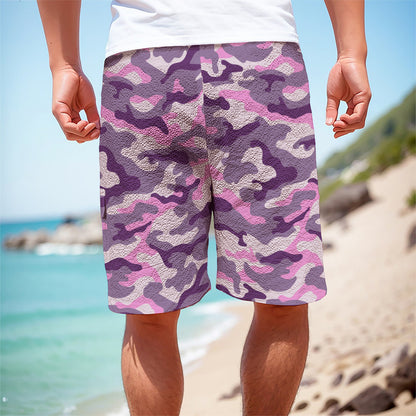 Pink Purple And Grey Camouflage Print Men's Cargo Shorts