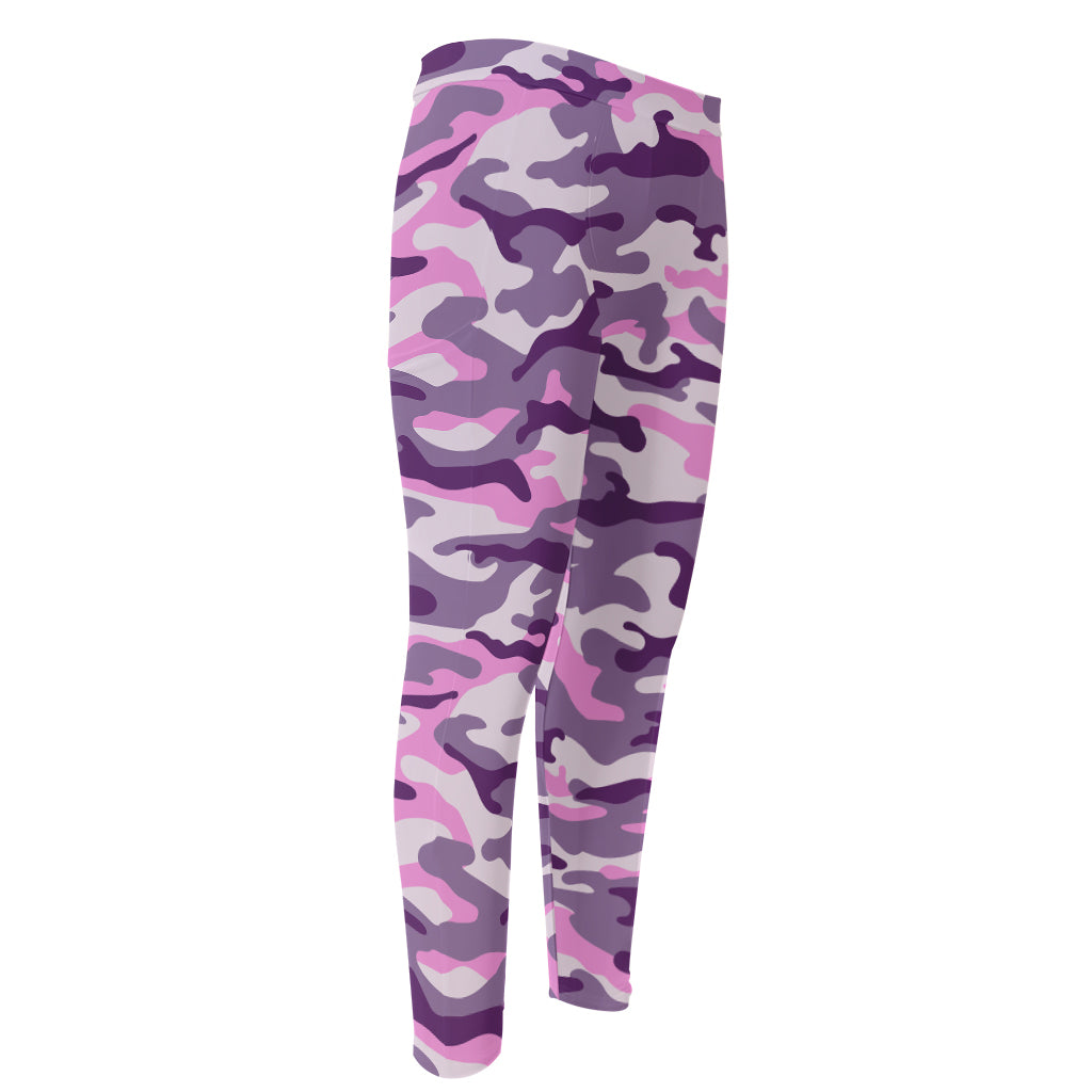 Pink Purple And Grey Camouflage Print Men's Compression Pants