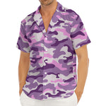 Pink Purple And Grey Camouflage Print Men's Deep V-Neck Shirt