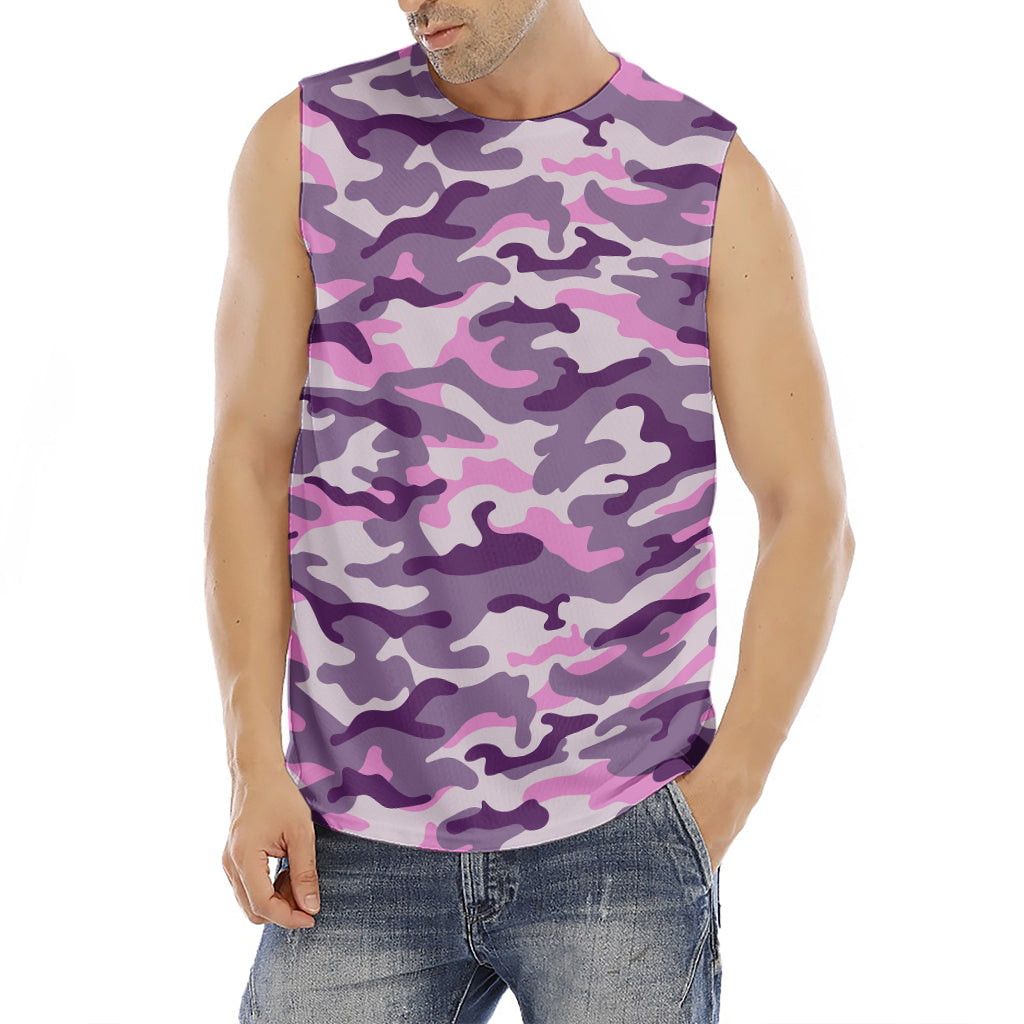 Pink Purple And Grey Camouflage Print Men's Fitness Tank Top