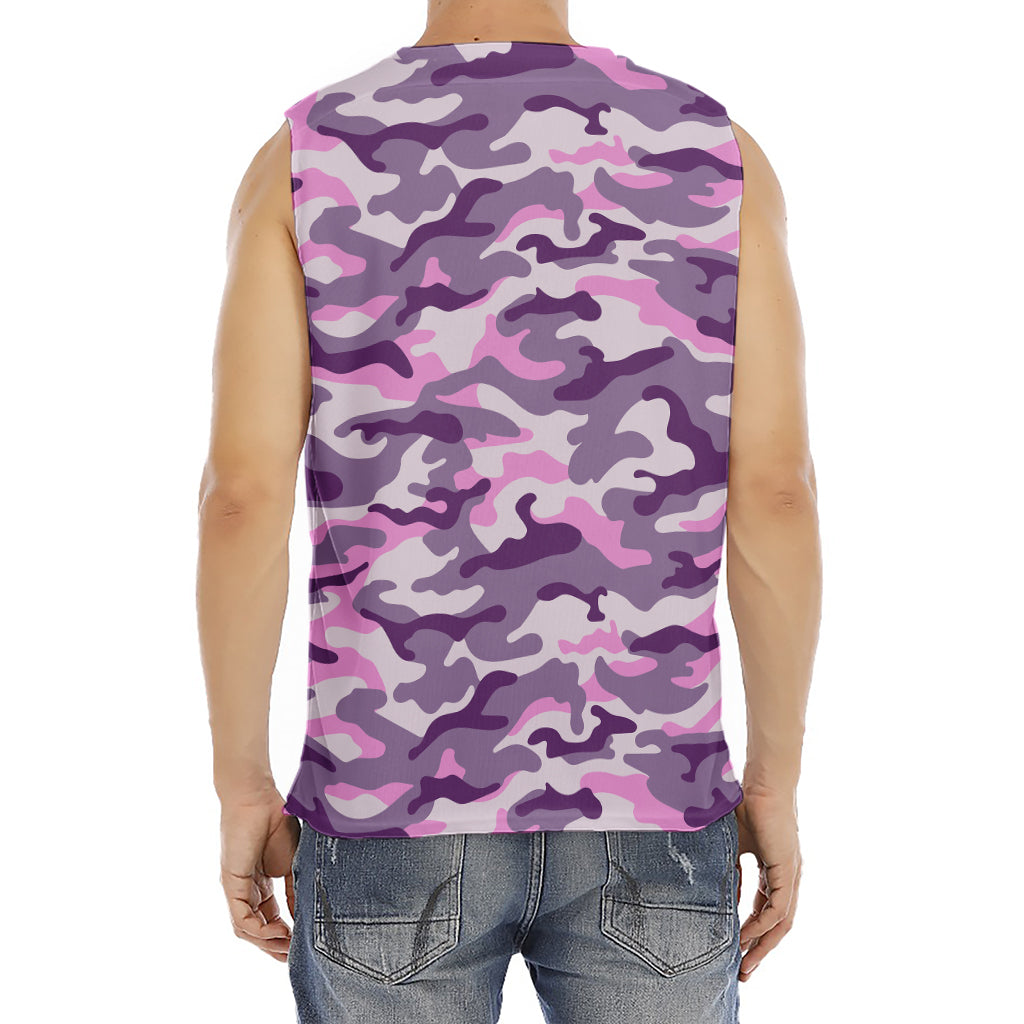 Pink Purple And Grey Camouflage Print Men's Fitness Tank Top