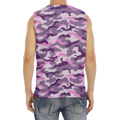 Pink Purple And Grey Camouflage Print Men's Fitness Tank Top