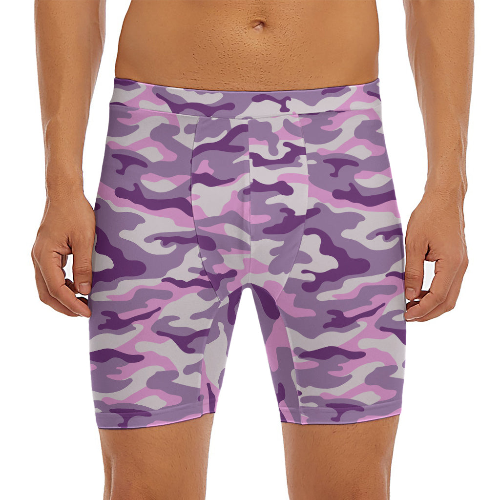 Pink Purple And Grey Camouflage Print Men's Long Boxer Briefs