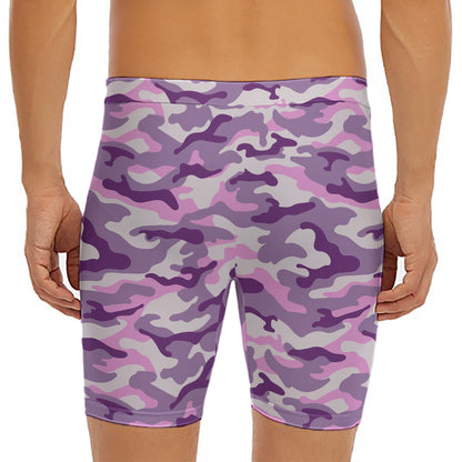 Pink Purple And Grey Camouflage Print Men's Long Boxer Briefs
