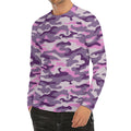 Pink Purple And Grey Camouflage Print Men's Long Sleeve Rash Guard