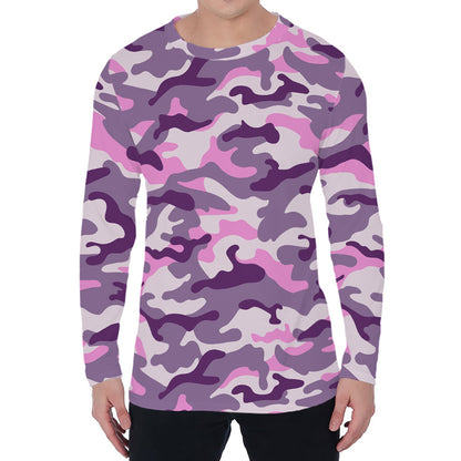 Pink Purple And Grey Camouflage Print Men's Long Sleeve T-Shirt