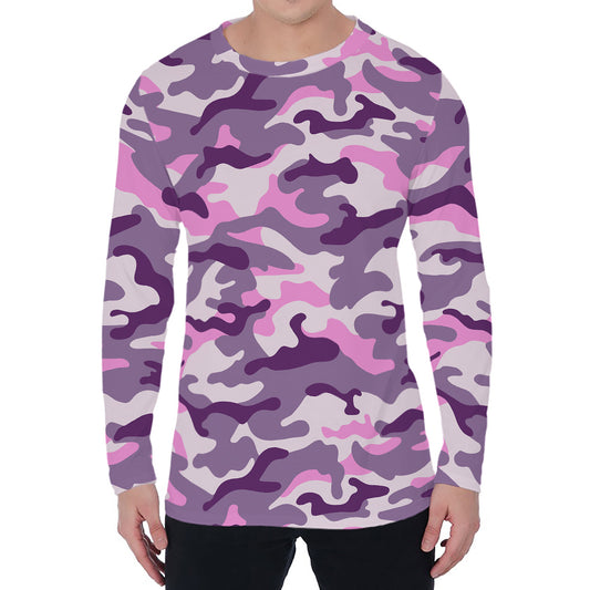 Pink Purple And Grey Camouflage Print Men's Long Sleeve T-Shirt