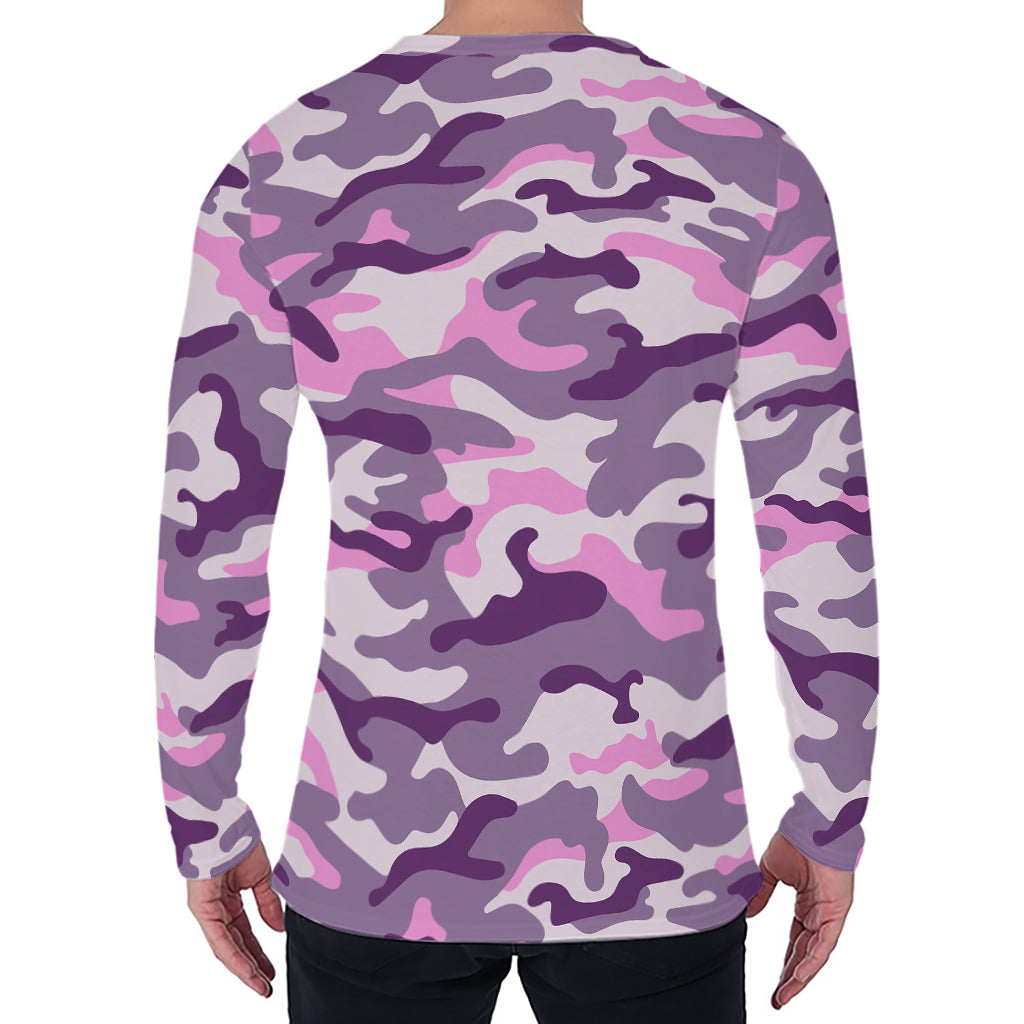 Pink Purple And Grey Camouflage Print Men's Long Sleeve T-Shirt