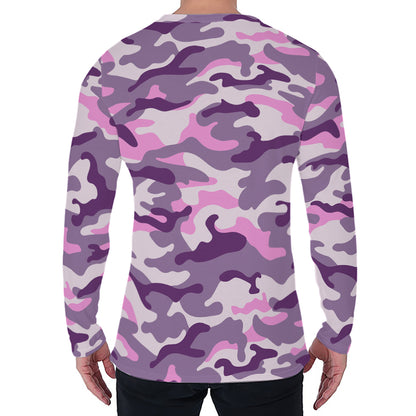 Pink Purple And Grey Camouflage Print Men's Long Sleeve T-Shirt