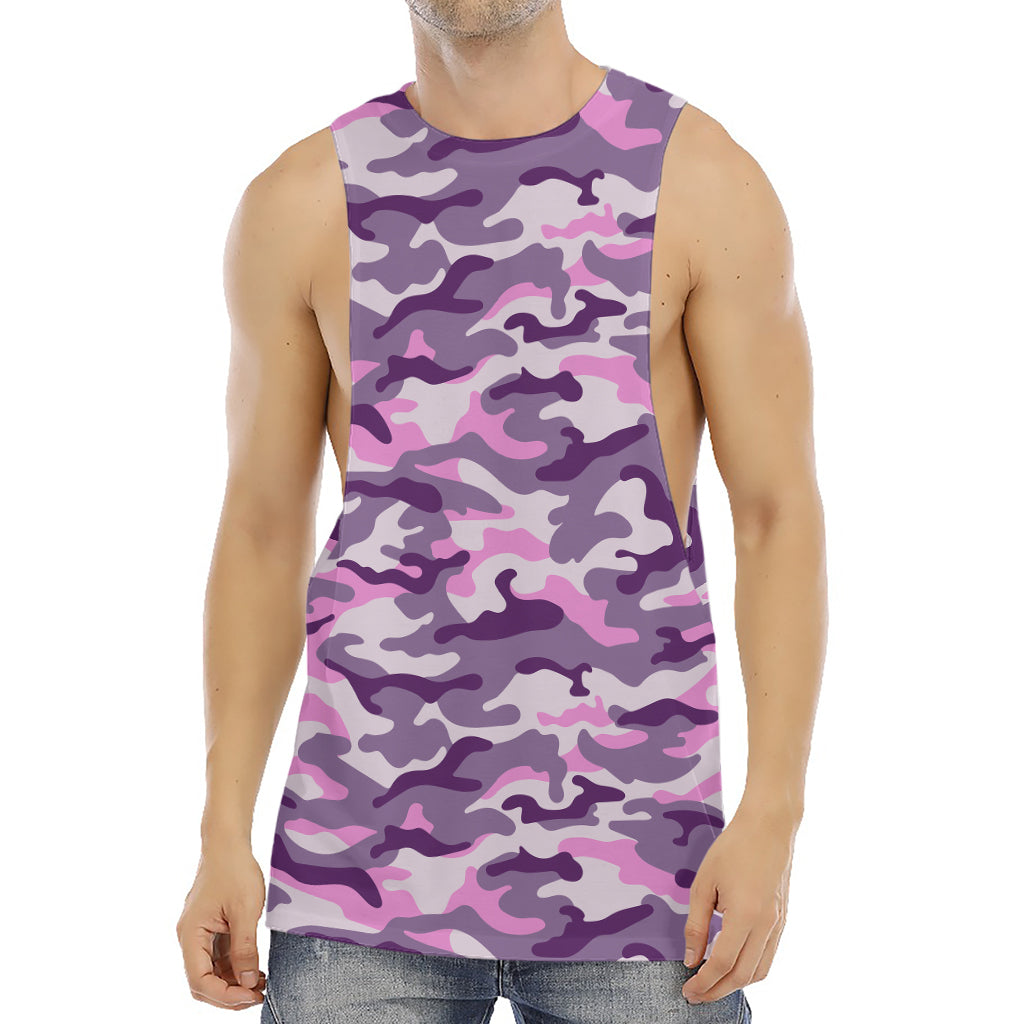 Pink Purple And Grey Camouflage Print Men's Muscle Tank Top