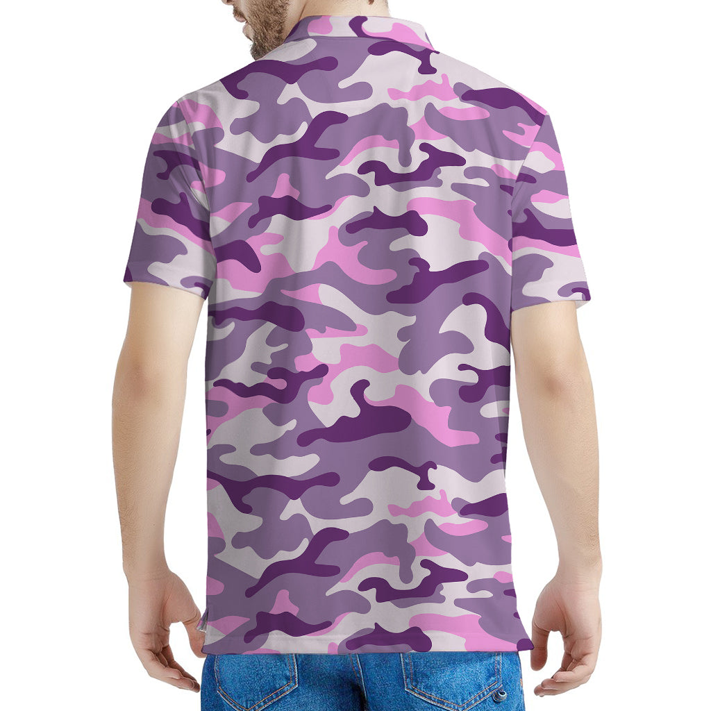 Pink Purple And Grey Camouflage Print Men's Polo Shirt