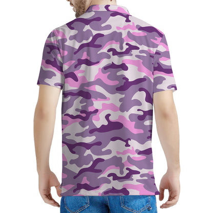 Pink Purple And Grey Camouflage Print Men's Polo Shirt