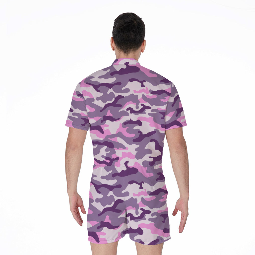 Pink Purple And Grey Camouflage Print Men's Rompers