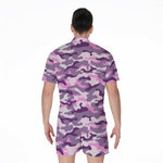 Pink Purple And Grey Camouflage Print Men's Rompers
