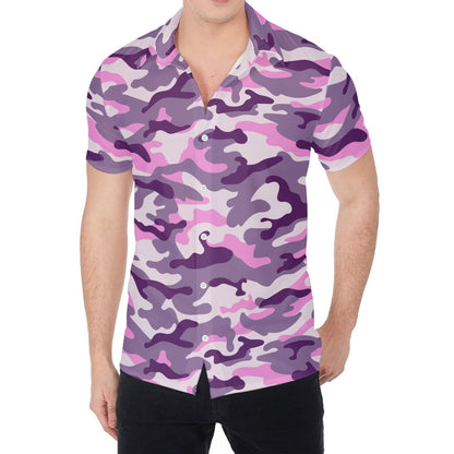 Pink Purple And Grey Camouflage Print Men's Shirt