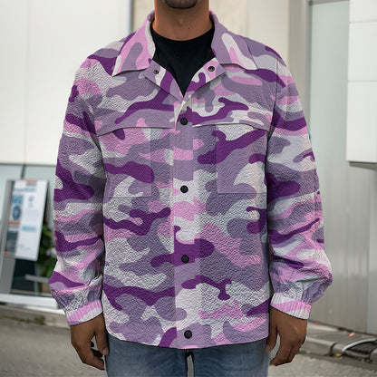 Pink Purple And Grey Camouflage Print Men's Shirt Jacket