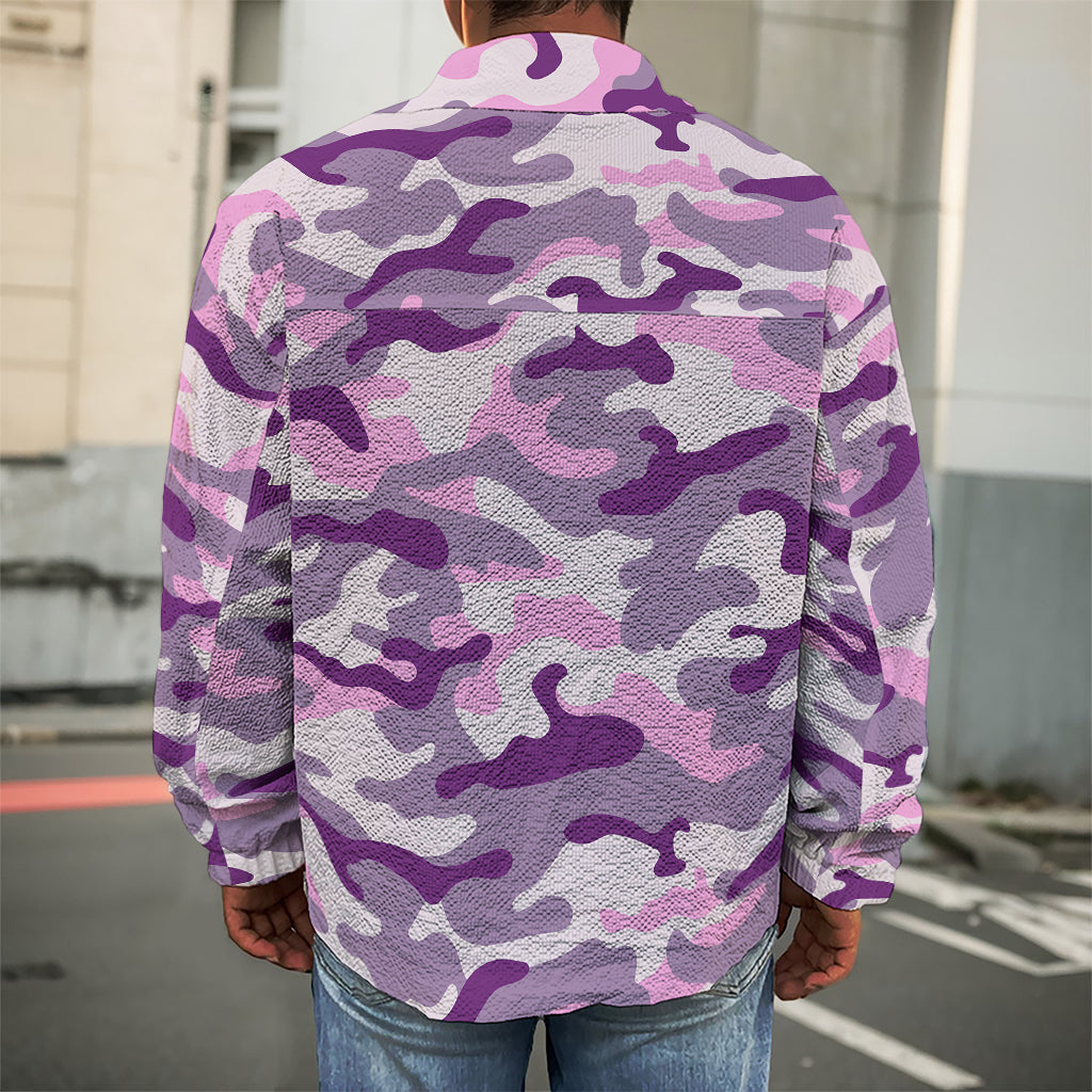 Pink Purple And Grey Camouflage Print Men's Shirt Jacket