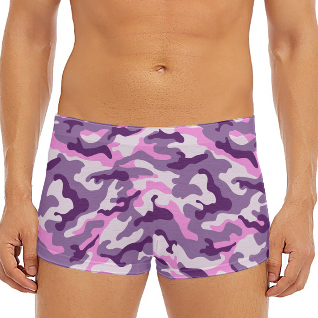 Pink Purple And Grey Camouflage Print Men's Short Boxer Briefs