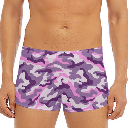 Pink Purple And Grey Camouflage Print Men's Short Boxer Briefs
