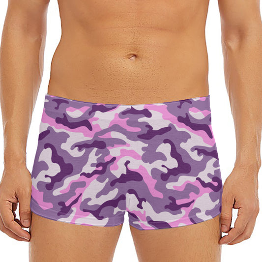 Pink Purple And Grey Camouflage Print Men's Short Boxer Briefs
