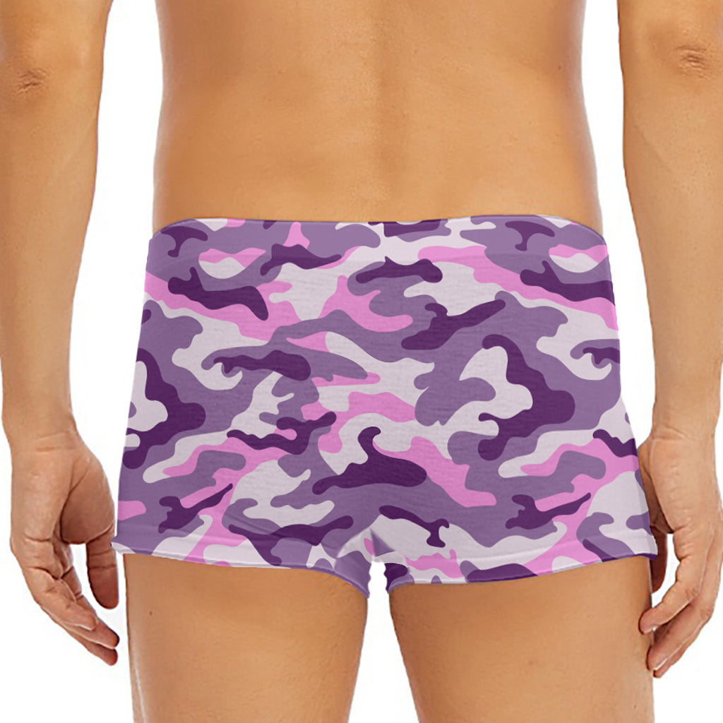 Pink Purple And Grey Camouflage Print Men's Short Boxer Briefs