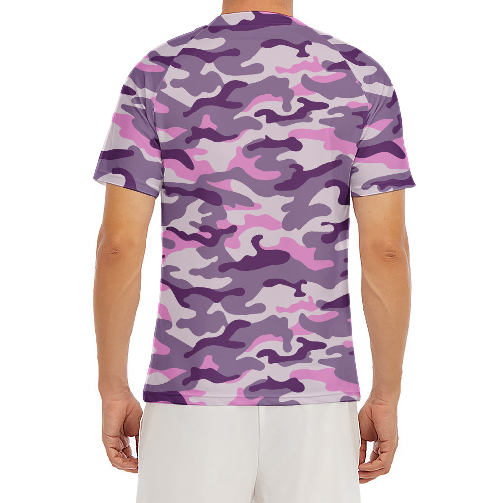 Pink Purple And Grey Camouflage Print Men's Short Sleeve Rash Guard