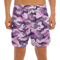 Pink Purple And Grey Camouflage Print Men's Split Running Shorts