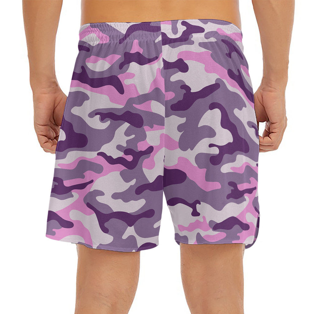 Pink Purple And Grey Camouflage Print Men's Split Running Shorts