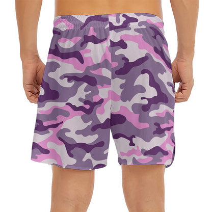 Pink Purple And Grey Camouflage Print Men's Split Running Shorts
